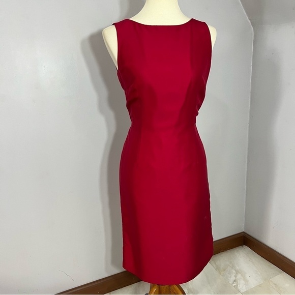 Vintage Talbots red silk midi dress and colorful plaid collarless blazer jacket - Picture 11 of 13